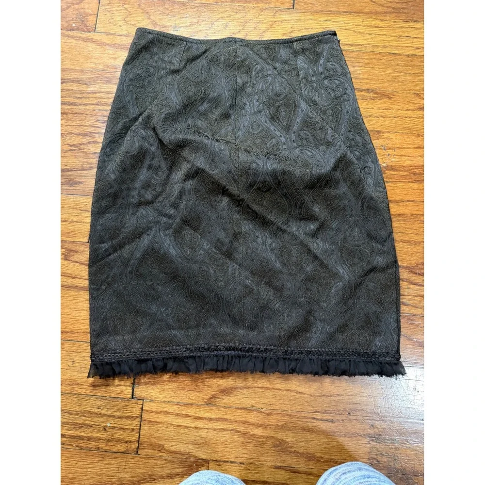 Kay Unger New York Metallic Paisley Brocade Pencil Skirt chocolate brown size 4